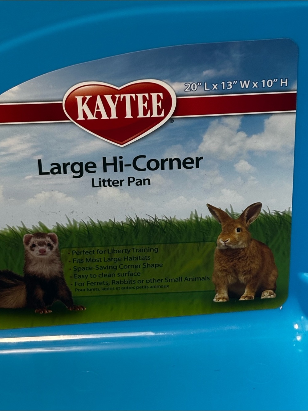 Kaytee Small Animal Large Light Blue Hi-Corner Litter Pan - Picture 2 of 4